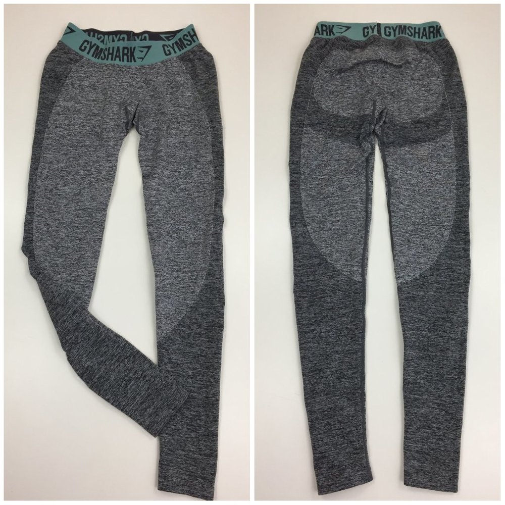 GYMSHARK Gray Charcoal Mint Green Logo Waist Butt Enhance Moisture Wick Leggings